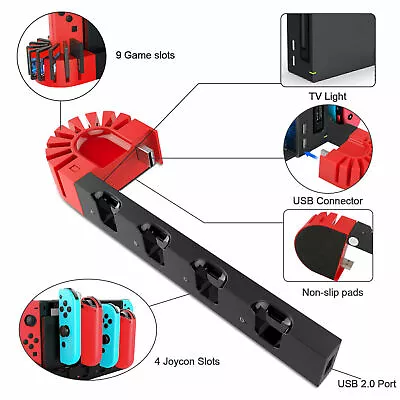 LED Charging Station Charger Dock Stand Card Holder For Nintendo Switch Joy-Con • $18.58