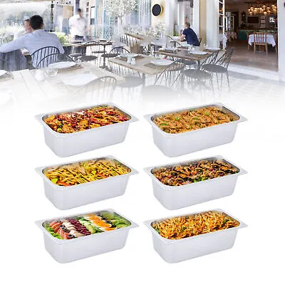 6-Pan 1/3 Size 4 Deep Steam Table Pans Stainless Catering Food Warmer Buffet USA • $36.66