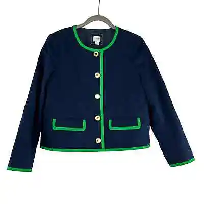J Crew Blazer Jacket Womens Size 8 Blue Green Trim Button Front Long Sleeve • $29.99