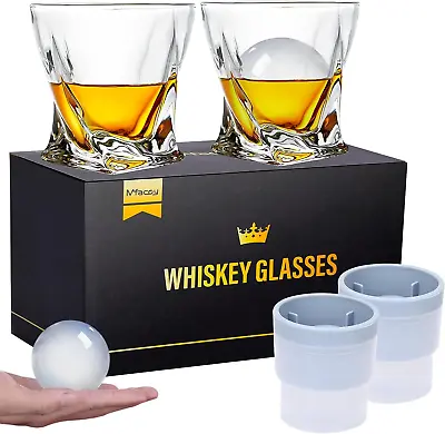 Old Fashioned Whiskey Glasses Set Of 4 (2 Crystal Bourbon Glasses 2 Round Big I • $20.99