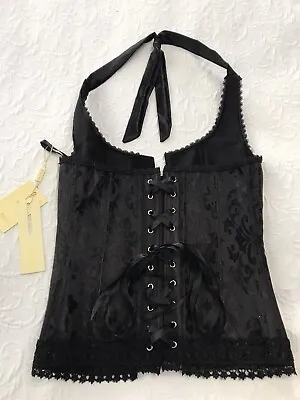 NWT Kimring Black Corset Halter Bustier Lace Up/Hook-n-Eye Women Sz M Baroque • $17.20