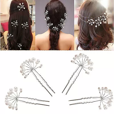 Crystal Diamante Pearl Flower Bridal Wedding Prom Hair Pins Clips HTB&AW • $15.67