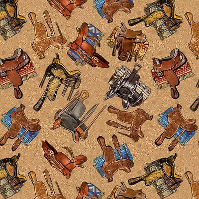 Big Sky Country Saddles Caramel Fabric By The Yard Michael Miller Fabrics • $12.50