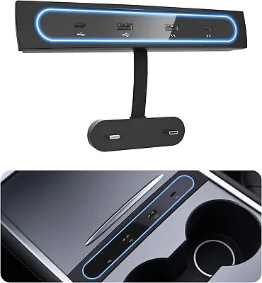 $35 • Buy Car USB Charger Multi Port For 2021 2022 Tesla Model 3/Y With Blue Led Light