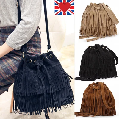 £8.49 • Buy Womens Ladies Tassel Handbag Faux Suede Fringe Crossbody Shoulder Messenger Bag