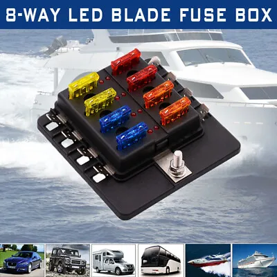 Fuse Box 8 Way Blade Fuses Holder Block With LED Indicator For Boat Van Car  • $18.99