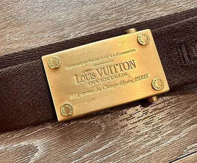 Authentic Louis Vuitton Men's Brown Army Belt Metal Gold Buckle Adjustable 30-38 • $225