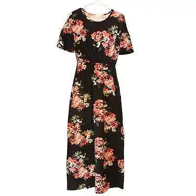Reb & J Maxi Dress Womens Sm Multicolor Boho Floral Casual Elastic Waist Pockets • $22.99