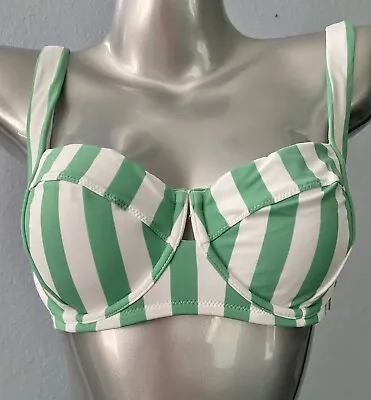 Victorias Secret Swim Bikini Underwire Top Green & White Stripe Tie Back 36DD • $24.99