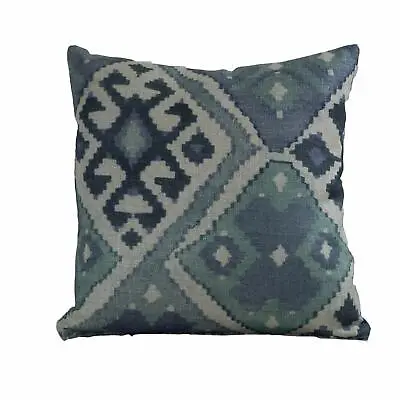 Linen Printed Kilim Ikat Cushion. Double Sided. 17x17 . Indigo Denim Blue. • £20.99
