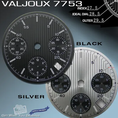  Dial Movement Eta Valjoux 7753 Ø 29.5 Mm Date Black Or Silver  Pinestripes • $45