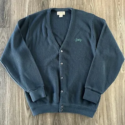 IZOD Lacoste Cardigan Sweater Men’s Large Navy Blue Vintage Golf EUC Acrylic • $27.47