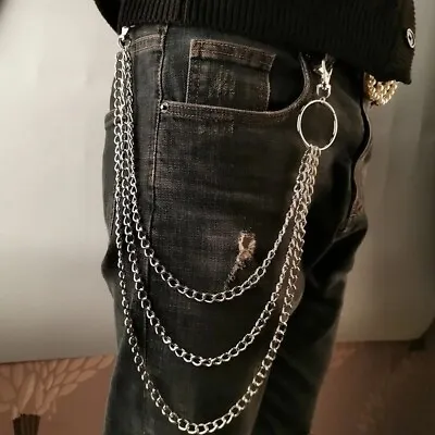 Unisex Hip Hop Pants Jean Chain Goth Punk Silver Trousers Chains Biker Heavy For • $10.29