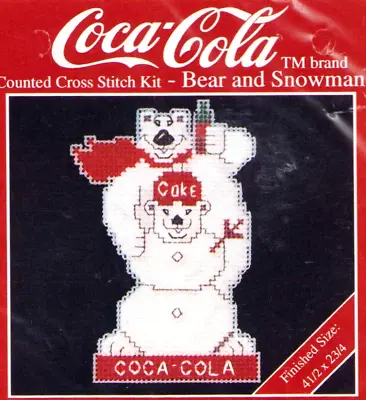 Cross Stitch KIT Coke Coca-Cola DMC Polar Bear Snowman Ornament Sealed Vintage • $9.50