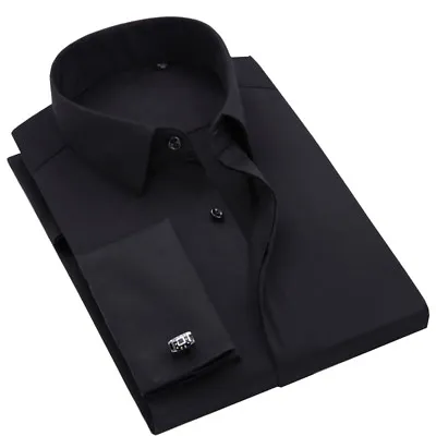 Mens Dress Shirts Long Sleeves French Cuff Non-Iron Formal Business Work Shirts • £26.39