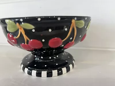 Mary Engelbreit Black Polka Dot Cherries Candle Holder ME 2000 • $12