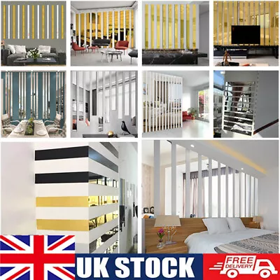 5-50x Acrylic Mirror Strips Self-adhesive Tiles Living Romm Wall Stickers Decals • £8.54