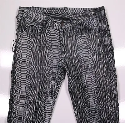 Gray/Black Python Snakeskin Embossed Leather Whipstitch Motorcycle Pants 30 • $200