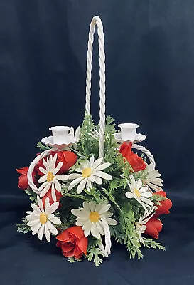 Vintage Plastic Flowers & Wrought Iron/Metal Candle Holder 13  • $28.99