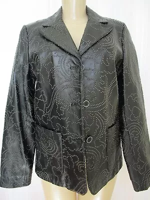 Vakko Black Leather Stitched Long Sleeve Jacket Size M • $55