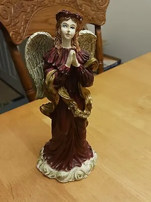 Vintage 9 Inch Red And White Angel Figurine Heavy • $9.99