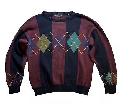 Vintage 90s New River For J Riggins Mens Argyle Dad Sweater Size Medium EUC VTG • $41.75