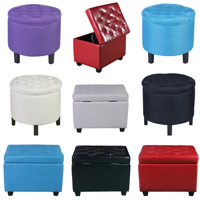 $47.40 • Buy Large Round Storage Ottoman Square PU Leather Vanity Stool Home Footrest Table