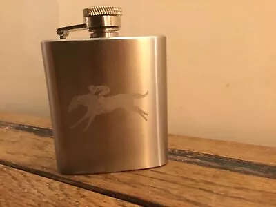 Stainless Steel Hip Flask. Horse Racing Etched Image. 3 Oz. • £3.99