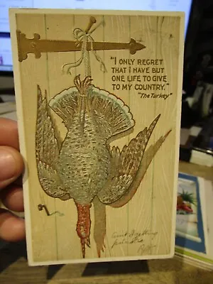 $2 • Buy Old HAPPY THANKSGIVING DAY Postcard Dead Turkey Hanging On Barn Door Martyr Kill