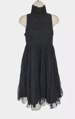 ZARA BASIC Womens Skater Knee Length Dress Size S Black Chiffon 100% Silk Halter • $32.79