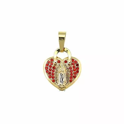 14k Gold Plated Virgen De Guadalupe Heart Lock Charm Pendant With Rhinestones • $8.99