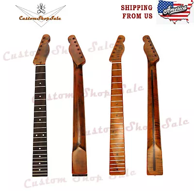 Maple Guitar Neck Flamed Striped Maple 9.5  14  Radius 21 22 Frets For TELE TL • $58.99