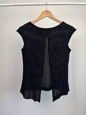 Versace Versus Black Sleeveless Women's Blouse Shirt 44 Striped Vtg • $58.50