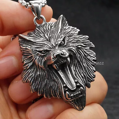 Fashion Stainless Steel Viking Fenrir Wolf Head Pendant Necklace For Men Him  • $10.99