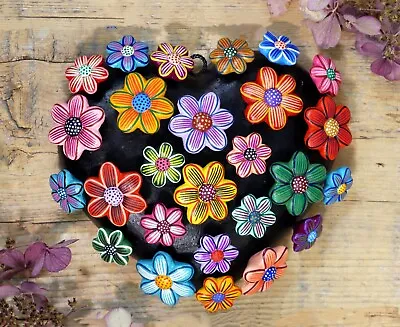 #1 Heart Covered With Flowers Tree Of Life Style Handmade Clay Mexico Love Token • $49