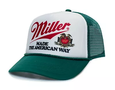 Miller Beer Hat Made The American Way Vintage Truckers Cap Adult One Size Multi • $18.95