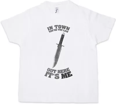 IN TOWN YOU'RE THE LAW Kids Boys T-Shirt Rambo Out Here It's Me Knife  • $32.99