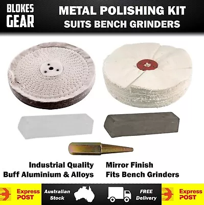 150mm Aluminium Buffing Polishing Kit For Bench Grinder(Buffs/Compounds/Spindle) • $99.95