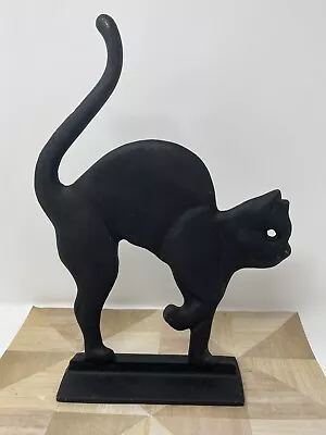 Vintage EMIG Cast Iron Black Cat Door Stop Scaredy Superstitious Halloween 1986 • $59.99