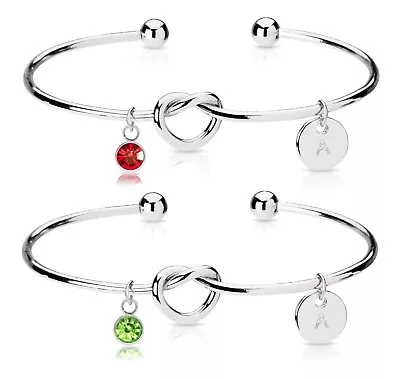 Silver Initial Letters Charm Love Knot Bracelet & Birthstone Charm Bridesmaid • £4.99