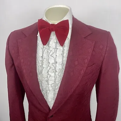 Tuxedo Jacket Suit Mens Blazer Burgundy Vtg 60s 70s Prom Coat Polyester 40 Long • $74.99