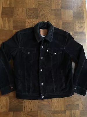 Levi's Mens Cord Corduroy Sherpa Trucker Jacket Lined - Medium - Black • £37