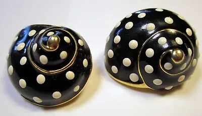 Vintage Designer KJL Earrings Kenneth Jay Lane Snail Shell Black Gold Clip On • $40