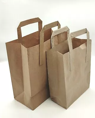  Kraft Brown Paper SOS Food Carrier Bags With Handles Party Takeaway  • £5.69