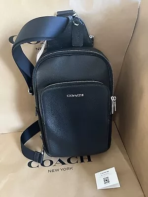 NWT COACH CQ669 Ethan Pack Sling Bag Backpack Refine Pebble Leather Silver/Black • $175