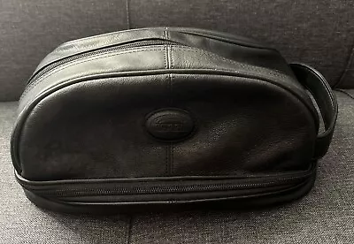 Fossil Soft Pebbled Leather Black Travel Toiletry Bag Multi Zip Compartments • $25