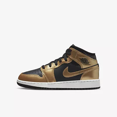Nike Air Jordan 1 Mid SE GS [DR6967-071] Kids Casual Shoes Black/Metallic Gold • $267.25