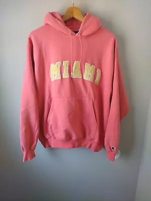 Champion Miami Hoodie Men's Medium Green Hooded Sweatshirt Pink Salmon NICE • $30