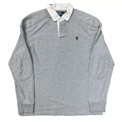 Polo Ralph Lauren Rugby Shirt Striped Custom Fit Long Sleeve Grey Mens Large • £39.99