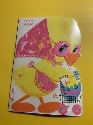 For You Nana Chicken In Sunglasses Hatching Egg Cart Easter Used Vintage Card • $5.22